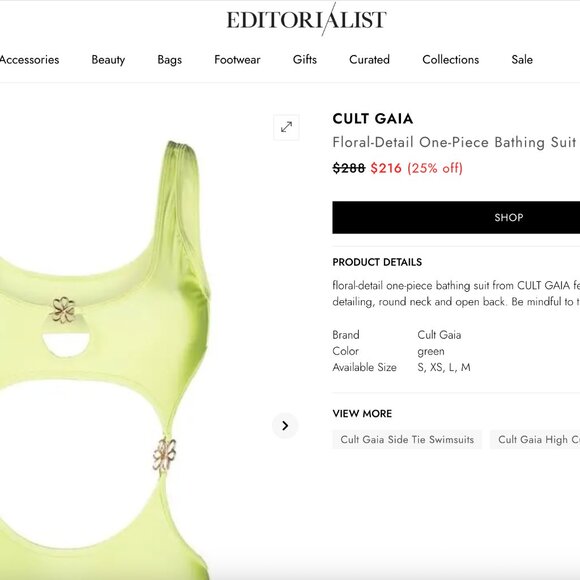 {Cult Gaia} Floral-Detail One-Piece Cut-Out Bathing Suit | Lime Green - Picture 3 of 16